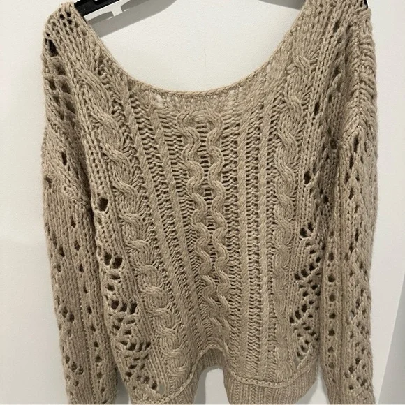 Free People Maribel Sweater Cable Knit in Fawn - Size Medium - Picture 5 of 5